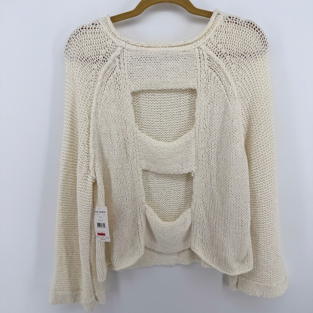 NWT Free People Endless Stories Sweater Ivory L Open Back Oversized Chunky Knit